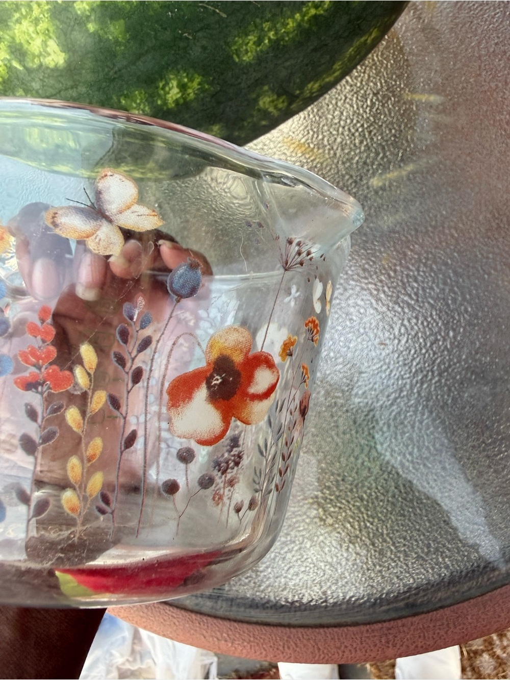 Clear Glass Floral Pitcher with Multicolor Flower Motif - Picture 3 of 5